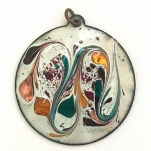 Vintage Enamel MCM Mid Century Copper Pendant